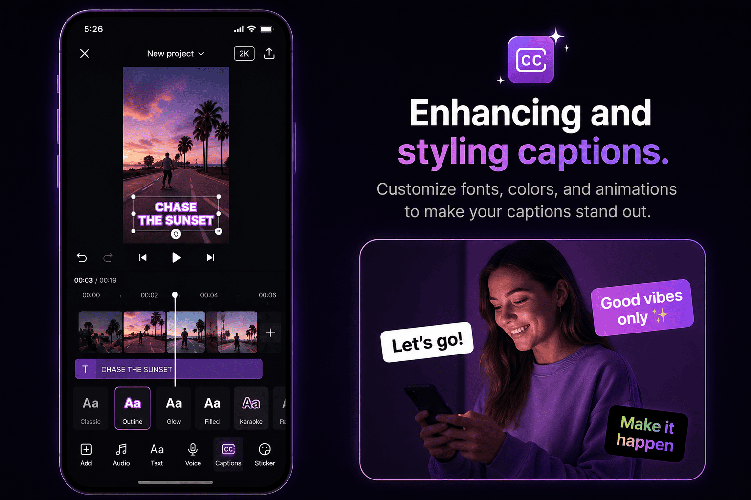 The Edits caption tool
