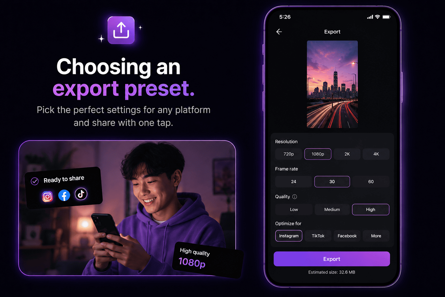 The Edits export screen